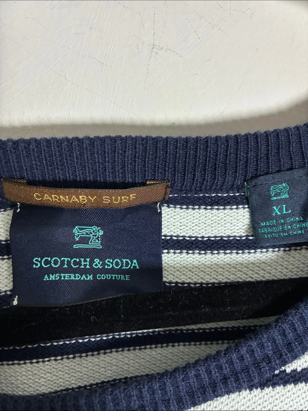 Scotch & Soda Carnaby Surf XL Tropical Sleeve Navy Stripe Knit Top
